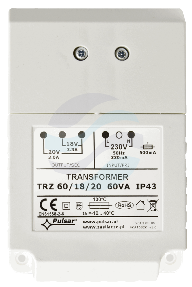 PULSAR AWT682 Transformator AC/AC TRZ 60VA/18V/20V, IP43 1