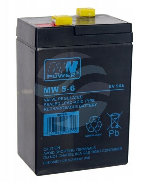 MW Power MW Akumulator AGM 5Ah/6V (70*47*101mm) Fast-on 187 (T1) 1