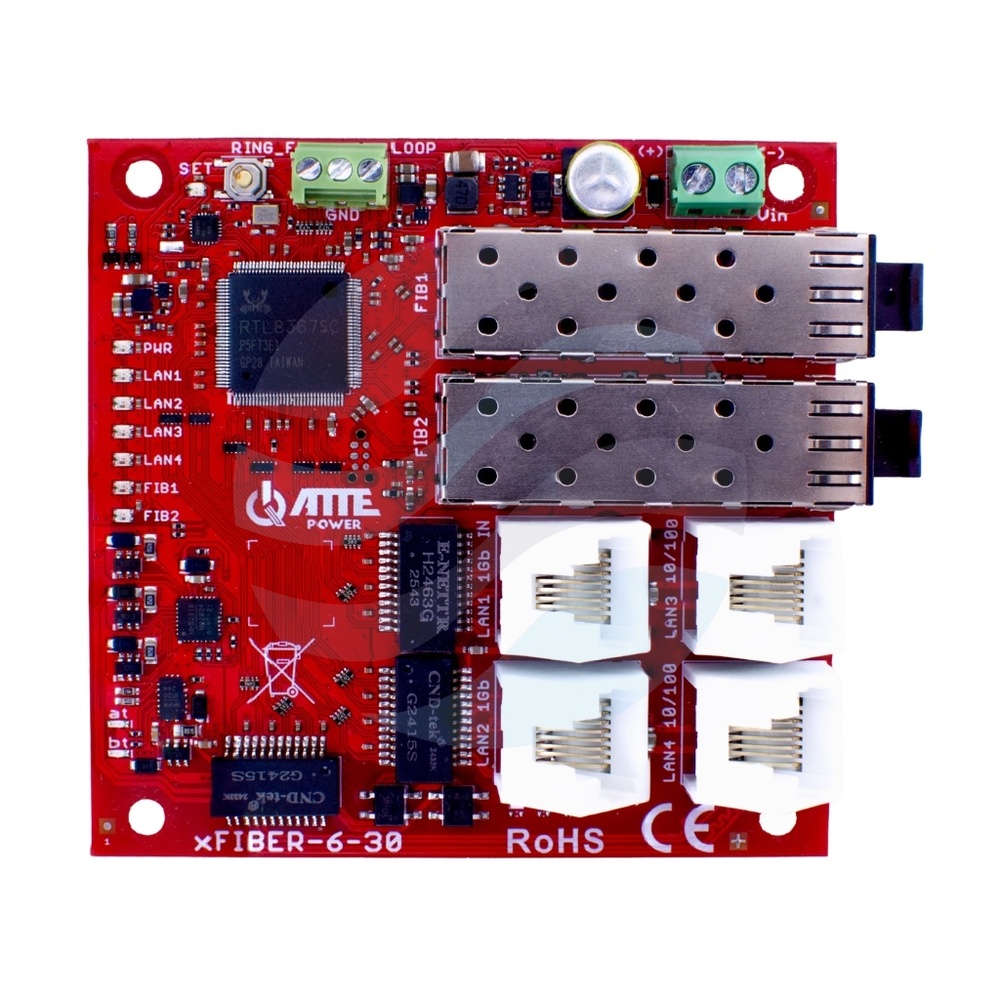 ATTE xFIBER-6-30-OF Switch PoE 4-portowy + 2 porty SFP 100/1000Mbps (1x PoE IN 802.3af/at/bt90 + 3x PoE OUT 802.3af/at), tryb RING, moduł do zabudowy 1