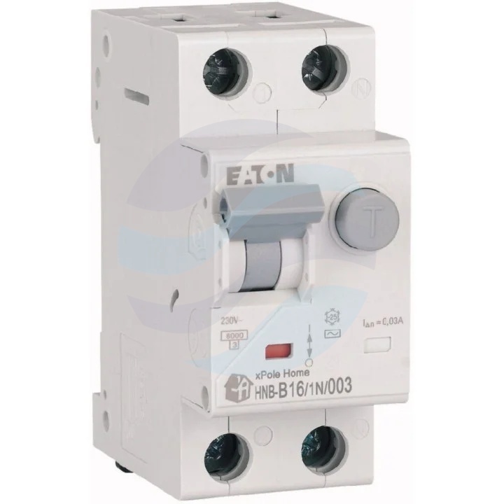 Eaton 195121 HNB-B16/1N/003 Wyłącznik różnicowonadprądowy RCBO 16A, charakterystyka B, 1P+N, 30mA, typ AC, 2 moduły, 6kA 1