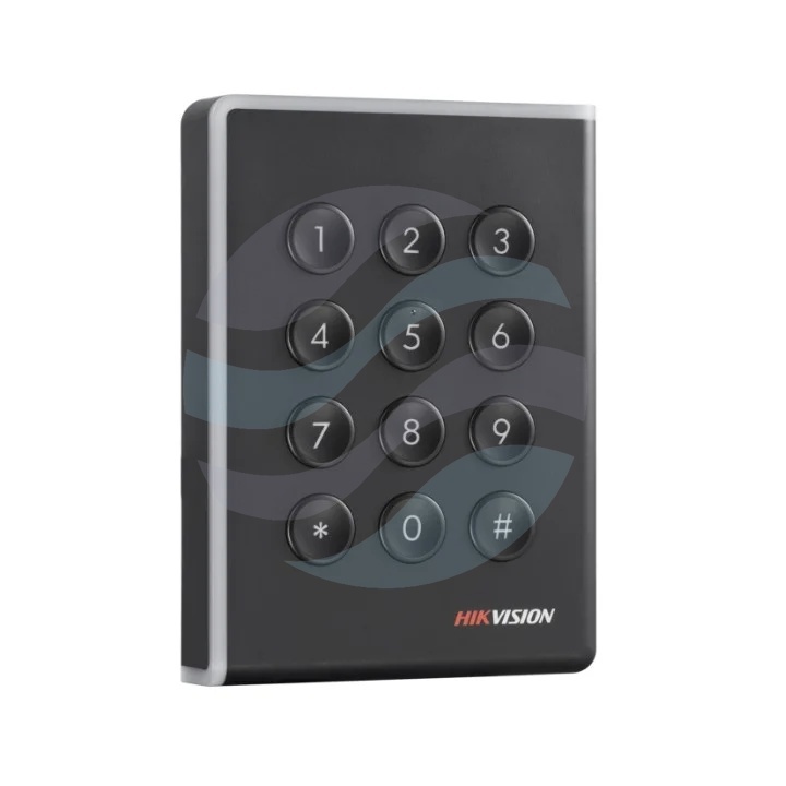Hikvision DS-K1108AMK Czytnik zbliżeniowy Mifare 13.56MHz z klawiaturą, RS-485, Wiegand W26/W34, OSDP, IP65, zasięg odczytu do 50mm, 12VDC, czarny 1