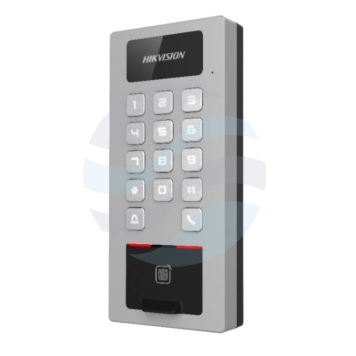 Hikvision DS-K1T502DBFWX Terminal kontroli dostępu z czytnikiem linii papilarnych, kart M1 i DESFire 13.56MHz, klawiaturą PIN, LAN, Wi-Fi, Bluetooth, dwukierunkowym audio, 10000 odcisków palców, 100000 kart, 300000 zdarzeń, IP65, IK09 1