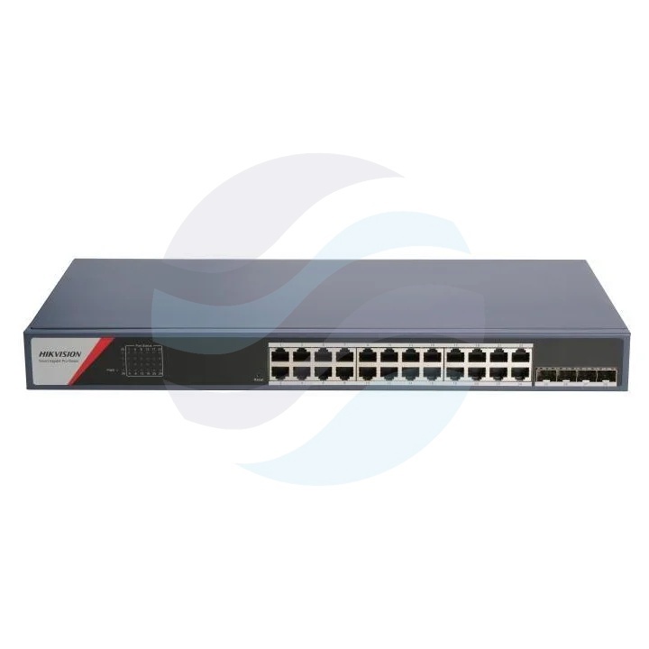 Hikvision DS-3E1528-SI-24T4F Switch zarządzalny 24x Gigabit RJ45, 4x Gigabit SFP, VLAN, QoS, STP, agregacja łączy, Hik-Partner Pro, rack, metalowy 1