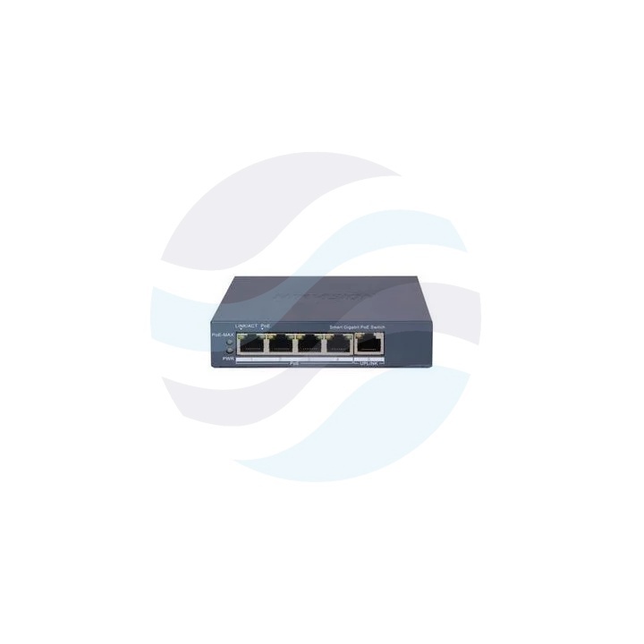 Hikvision DS-3E1505P-EI Switch PoE Smart 4x 10/100/1000Mb/s PoE 802.3af/at, 1x Gigabit RJ45, budżet PoE 60W, VLAN, STP/RSTP, Long Range 300m, PoE Watchdog, metalowy 1