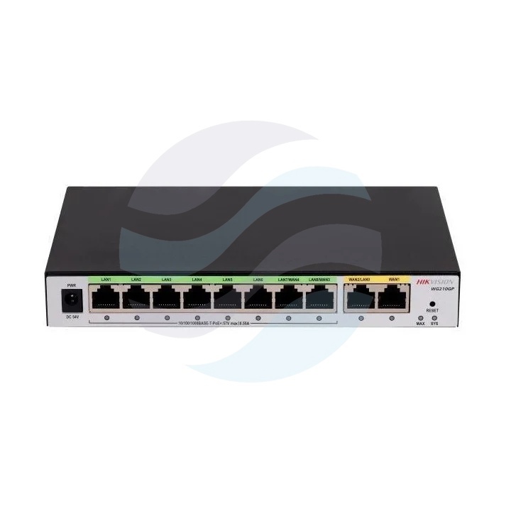 Hikvision DS-3WG210GP-SI Router Multi-WAN / Switch gigabitowy PoE 8x Gigabit PoE 802.3af/at, 2x Gigabit WAN, budżet PoE 75W, kontroler AP, VPN IPSec, Hik-Partner Pro, metalowy 1