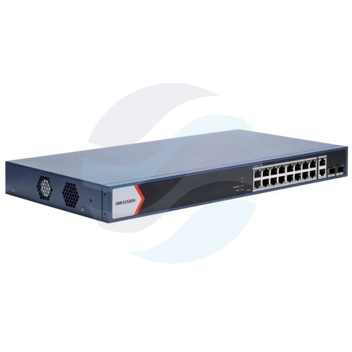 Hikvision DS-3E1520P-EI Switch PoE zarządzalny 16x Gigabit PoE + 2x Gigabit RJ45 + 2x Gigabit SFP, 802.3af/at, budżet 230W, PoE Watchdog, Long Range 300m 1