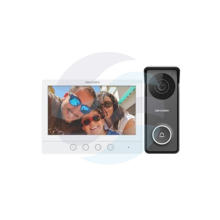 Hikvision DS-KIS213(B) Zestaw wideodomofonowy analogowy 4-żyłowy HD TVI, kamera 720p, monitor 7 cali 1024x600, IR do 3m, sterowanie furtką, IP65, IK08, natynkowy, biało-czarny 1