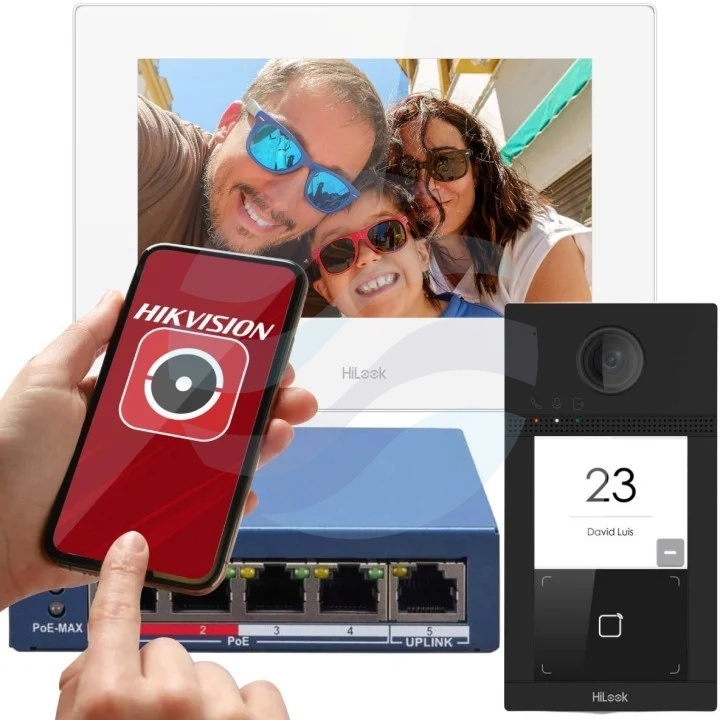 HiLook by Hikvision IP-VIS-Pro-W Zestaw wideodomofonowy IP 1-rodzinny, kamera 2Mpx Full HD, kąt 129°, monitor dotykowy 7 cali 1024x600, Wi-Fi, PoE, RFID Mifare, Hik-Connect, switch PoE 4-portowy 1