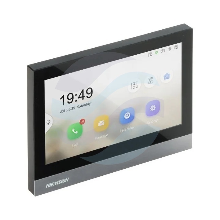 Hikvision DS-KH8380-TE1 Monitor wideodomofonu IP 7 TFT 1024×600, ekran dotykowy, 1x LAN, obsługa 16 kamer IP i 16 monitorów, microSD do 128GB, 8 wejść alarmowych, bez Wi-Fi i przekaźników, PoE 802.3at, Hik-Connect, montaż natynkowy, podtynkowy lub biurkow 1