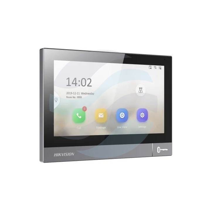 Hikvision DS-KH8381-TE1 Monitor wideodomofonu IP 7 IPS 1024×600, ekran dotykowy, obsługa do 16 kamer IP i 16 monitorów, microSD do 128GB, 8 wejść alarmowych, PoE 802.3at, Hik-Connect, montaż natynkowy, podtynkowy lub biurkowy, srebrno-czarny 1
