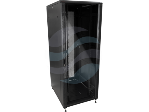 Q-LANTEC Szafa serwerowa 19" 42U 600x1000, drzwi przednie szklane, drzwi tylne stalowe perforowane, czarna 1