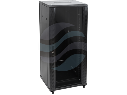 Q-LANTEC Szafa stojąca 19" 24U 600x800, drzwi przednie szklane, osłona tylna metalowa pełna, czarna 1