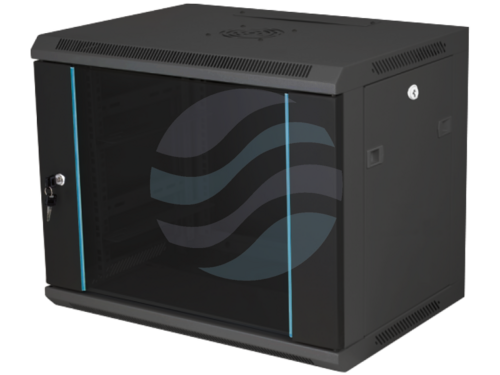 Q-LANTEC Szafa wisząca 19" 12U 600x450, niedzielona, drzwi szklane jednoskrzydłowe, FLAT PACK, czarna 1