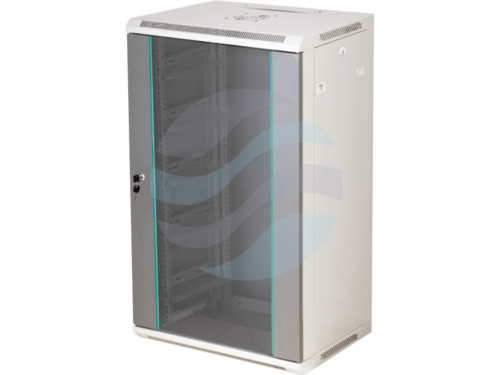 Q-LANTEC Szafa wisząca 19" 18U 600x450, niedzielona, drzwi szklane jednoskrzydłowe, szara 1