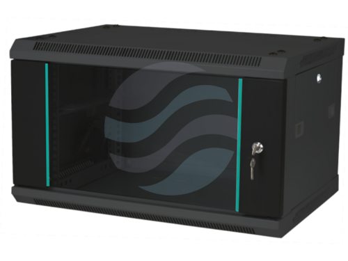 Q-LANTEC Szafa wisząca 19" 6U 600x450, niedzielona, drzwi szklane jednoskrzydłowe, FLAT PACK, czarna 1