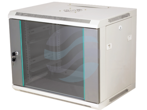 Q-LANTEC Szafa wisząca 19" 9U 600x450, niedzielona, drzwi szklane jednoskrzydłowe, szara 1