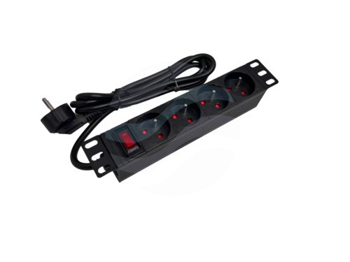 ALANTEC Listwa zasilająca 10" 1U, 4x gniazda typu E - CEE 7/5, 16A 3500W, z wyłącznikiem LED, kabel 1,8m, czarna 1