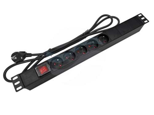 ALANTEC Listwa zasilająca 19" 1U, 5x gniazda typu E - CEE 7/5, 16A 3500W, z wyłącznikiem LED, kabel 1,8m, czarna 1