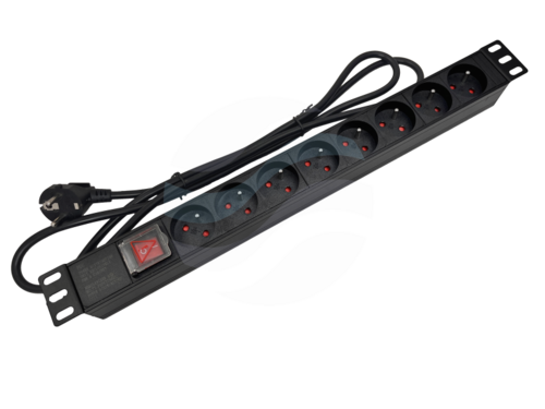 ALANTEC Listwa zasilająca 19" 1U, 8x gniazda typu E - CEE 7/5, 16A 3500W, z wyłącznikiem LED, kabel 3m, czarna 1
