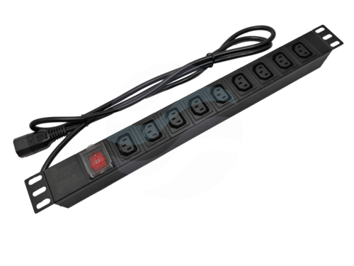 ALANTEC Listwa zasilająca 19" 1U, 9x gniazda IEC320 C13 UPS, 10A 2500W, z wyłącznikiem LED, kabel 1,8m C14, czarna 1