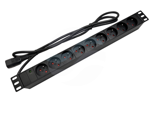 ALANTEC Listwa zasilająca 19" 1U, 9x gniazda typu E - CEE 7/5, 16A 3500W, dioda LED, kabel 1,8m C20, czarna 1