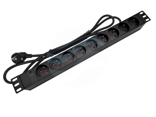 ALANTEC Listwa zasilająca 19" 1U, 9x gniazda typu E - CEE 7/5, 16A 3500W, dioda LED, kabel 3m, czarna 1