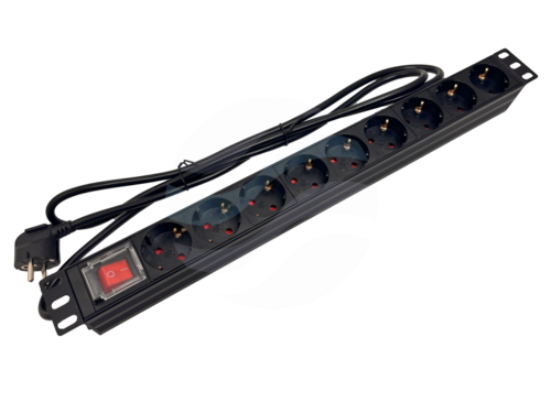 ALANTEC Listwa zasilająca 19" 1U, 9x gniazda typu F - CEE 7/3 Schuko, 16A 3500W, z wyłącznikiem LED, kabel 1,8m, czarna 1