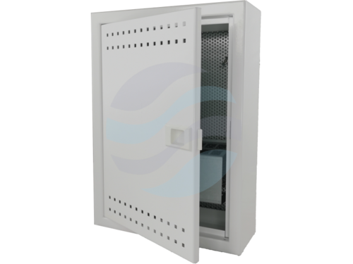 ALANTEC Szafka mieszkaniowa, teletechniczna, FTTH 350x250x90, natynkowa, drzwi perforowane, 1x gn. elektryczne, 14x keystone 1