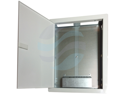 ALANTEC Szafka multimedialna 500x350x90, podtynkowa, drzwi perforowane, 1x gn. elektryczne, 14x keystone 1