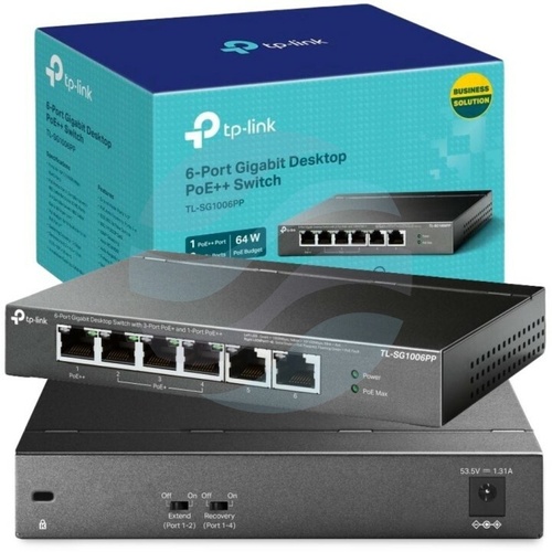 TP-Link TL-SG1006PP Switch gigabitowy PoE++ 6x 10/100/1000Mbps, 4x PoE 64W, desktop, metal 1