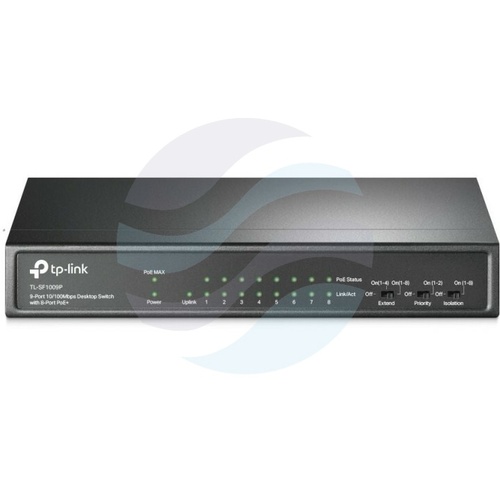 TP-Link TL-SF1009P Switch PoE 8x 10/100Mbps 802.3af/at, 1x LAN Uplink, 65W, desktop metal 1