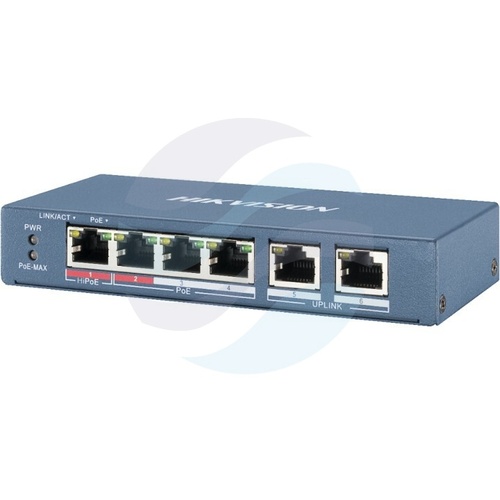 Hikvision DS-3E0106HP-E Switch PoE 6x 10/100Mbps, 4x PoE ( 1x Hi-PoE + 3x PoE+) 2x LAN Uplik, 60W 1