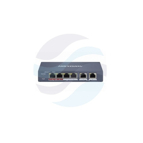 Hikvision DS-3E1106HP-EI Switch zarządzalny PoE 802.3af/at, 4x 10/100Mbps(1x Hi-PoE + 3x PoE), 2x 10/100Mbps Uplink, 60W 1