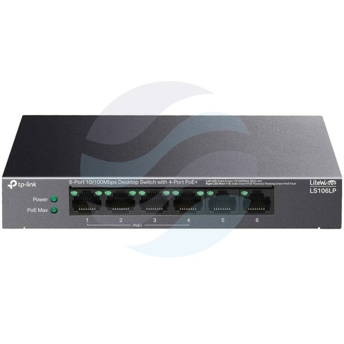 TP-Link LS106LP, Switch PoE 6x 10/100Mb/s (4x PoE+ 802.3af/at), 41W, desktop 1