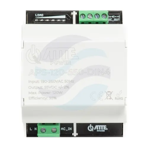 ATTE APS-120-550-DIN4 Zasilacz impulsowy Vin 230VAC - Vout 55VDC, moc 120W, wskaźnik obciążenia, obudowa DIN4 (montaż... 1