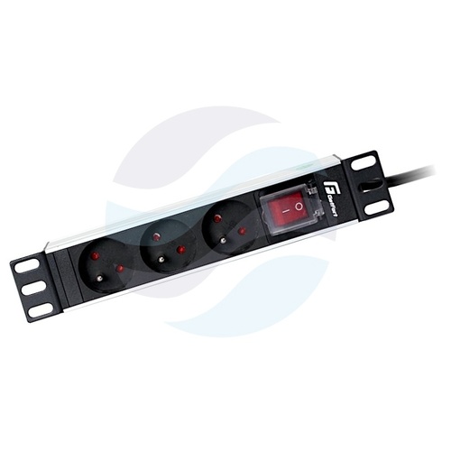 GETFORT Listwa zasilająca 10" 1U, 3x gniazda, wyłącznik, dłg. kabla 1.8m 1