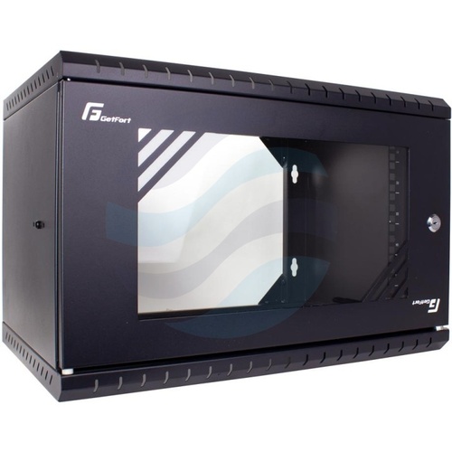 GETFORT Szafa wisząca 19" 6U ECO v3 520X450mm, szara, drzwi szklane, otwarty tył 1