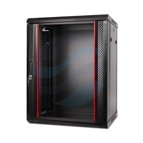 GETFORT Szafa wisząca 19" 15U 600x450mm czarna, drzwi szklane 1