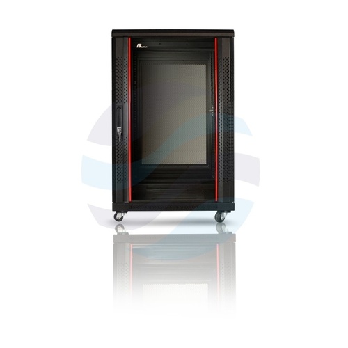 GETFORT Szafa stojąca 19" 15U 600x600mm czarna, drzwi szklane, tył drzwi stalowe wentylowane 1