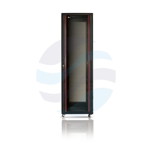 GETFORT Szafa stojąca 19" 42U 600x1000mm czarna, drzwi szklane, tył drzwi stalowe wentylowane 1