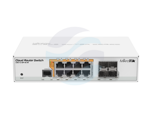 Mikrotik CRS112-8P-4S-IN Router / Switch gigabitowy 8x 10/100/1000Mbps, 1x PoE-out, 4x SFP, 400MHz, 128MB, 18-57V DC, L5 1