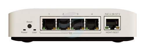 MikroTik CRS304-4XG-IN Switch 10G 4x 10GBase-T 1/2.5/5/10Gb/s, 1x 10/100/1000Mbps PoE-in 802.3af/at, 21W, 1.2GHz, 512MB, desktop / uchwyt DIN, RouterOS v7, L5, biały 1