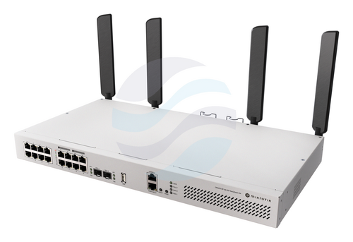 Mikrotik CRS418-8P-8G-2S+5axQ2axQ-RM Router / Switch zarządzalny z Wi-Fi 6 AX 4x4 MIMO, 16x 10/100/1000Mbps (8x PoE-out), 2x SFP+, 4x 2.2GHz, RAM 1GB, Dual PSU, USB 3.0, L5 1