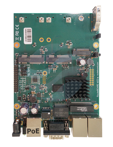 Mikrotik RBM33G Router gigabitowy (sama płyta) 2x 880MHz CPU, 256MB DDR RAM, 16MB, 3x Gbit LAN, 1x miniPCIe, 1x M.2, 2x SIM, 1x USB 3.0, DC IN 10-30VDC, RouterOS L4 1