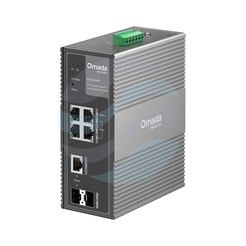 TP-Link IES206GPP Switch przemysłowy Gigabit, 1x PoE++ 60W, 3x PoE+ 30W, 1x SFP/RJ45 Combo, 1x SFP, łączna moc PoE 120W... 1