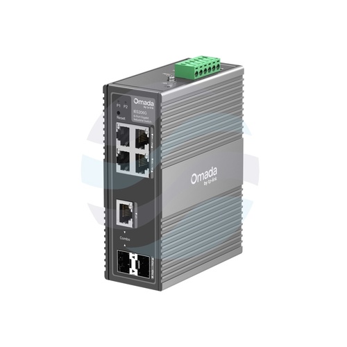 TP-Link IES206G Switch gigabitowy przemysłowy zarządzalny Omada 6x (4x RJ45, 1x Combo RJ45/SFP, 1x SFP), zasilanie redundantne 9,6-60VDC, obudowa aluminiowa IP40, montaż na szynie DIN/ściana 1