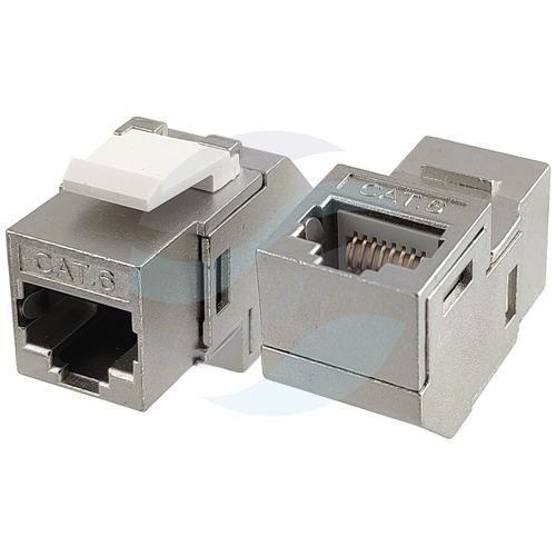 Łącznik modularny Keystone RJ-45 STP kat.6, 2x gniazdo RJ45, kątowy 90°, Gigabit Ethernet, ekranowany, metal 1