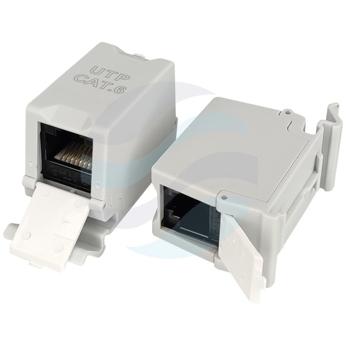 Łącznik modularny RJ-45 UTP kat.6 na szynę DIN TH35, 2x gniazdo RJ45, nieekranowany, szary 1