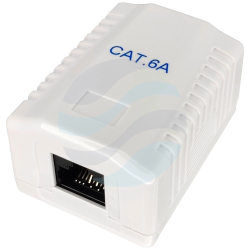 Gniazdo natynkowe UTP 1x RJ45 kat.6A zintegrowane (mini) LSA, 10G Ethernet, białe, 40x55x30mm 1