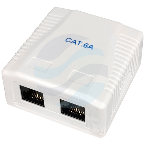 Gniazdo natynkowe UTP 2x RJ45 kat.6A zintegrowane (mini) LSA, 10G Ethernet, białe, 60x60x30mm 1